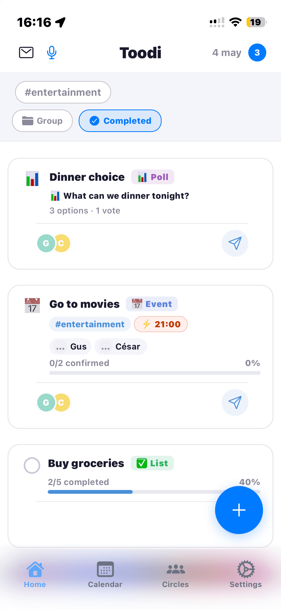 Toodi Home — Tasks, polls and events
