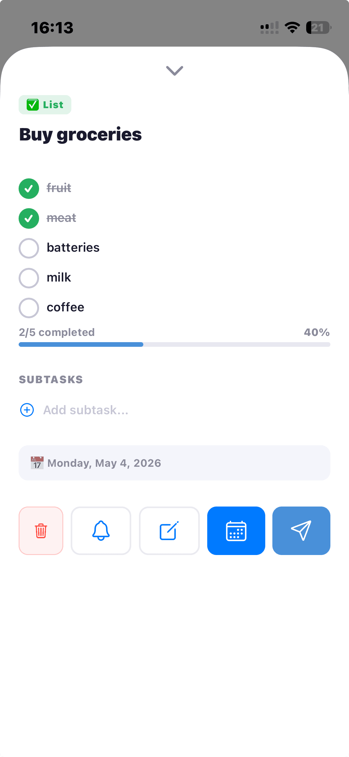 Toodi List — Shared grocery list with progress